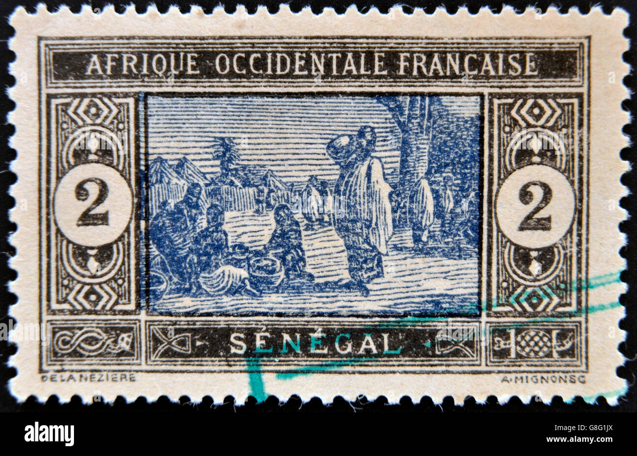 Sénégal - circa 1914 : timbres par le Sénégal, montre la préparation de la nourriture, du Sénégal vers 1914 Banque D'Images