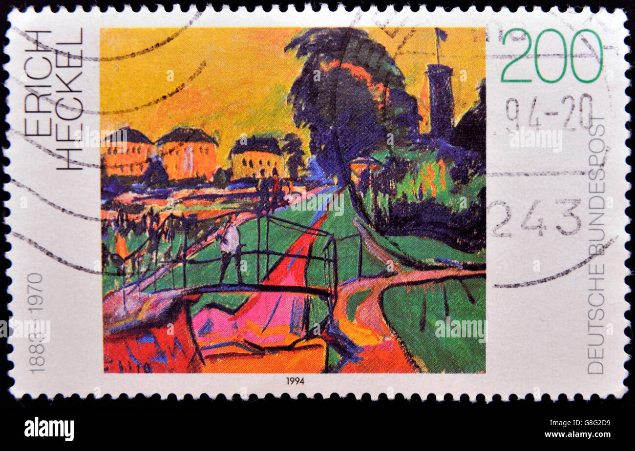 Allemagne - circa 1994 : timbre imprimé en Allemagne montre paysage par Erich Heckel, circa 1994 Banque D'Images
