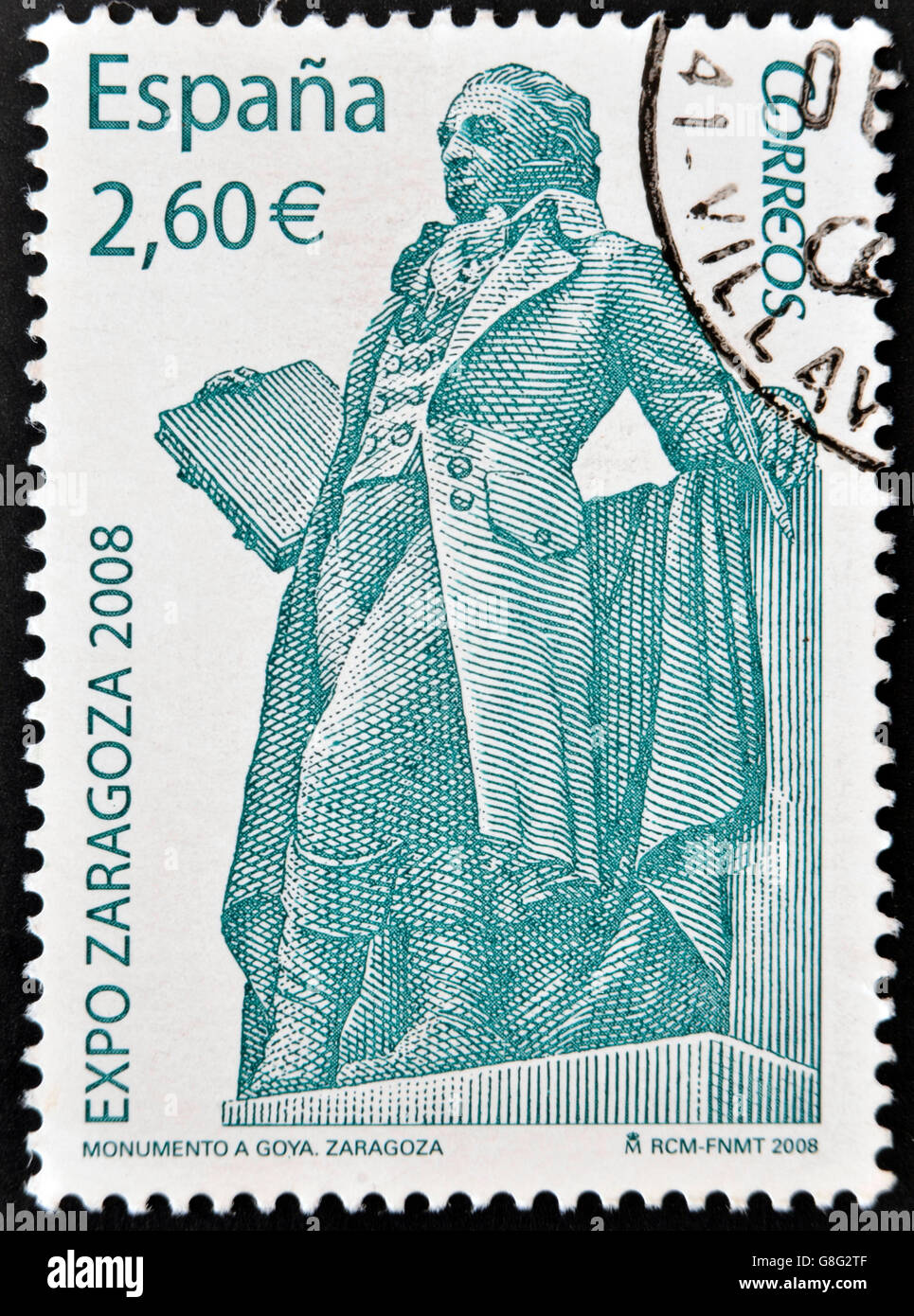 Espagne - circa 2008 : timbre imprimé en Espagne montre monument de Francisco de Goya y Lucientes, vers 2008 Banque D'Images