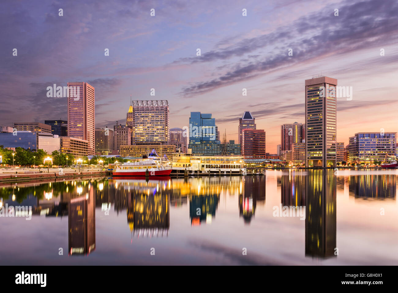 Baltimore, Maryland, USA skyline au port intérieur. Banque D'Images