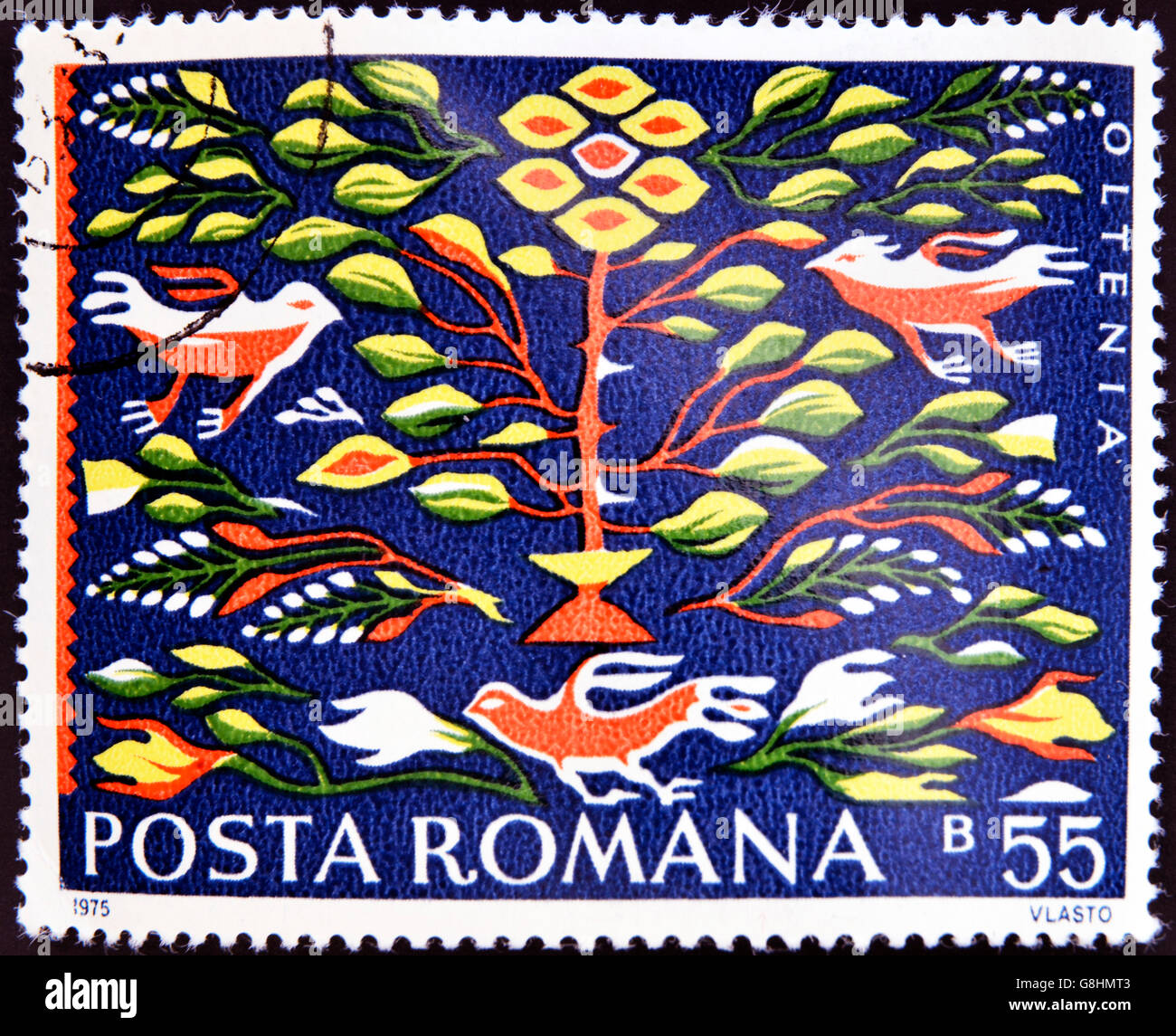 Roumanie - circa 1975 : timbres en Roumanie montre Paysan Roumain des tapis, circa 1975. Banque D'Images