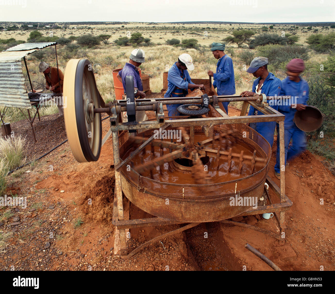 Petit diamond mine d'orpailleurs et Connie Moo, Windsorton, Northern Cape, Afrique du Sud. Banque D'Images