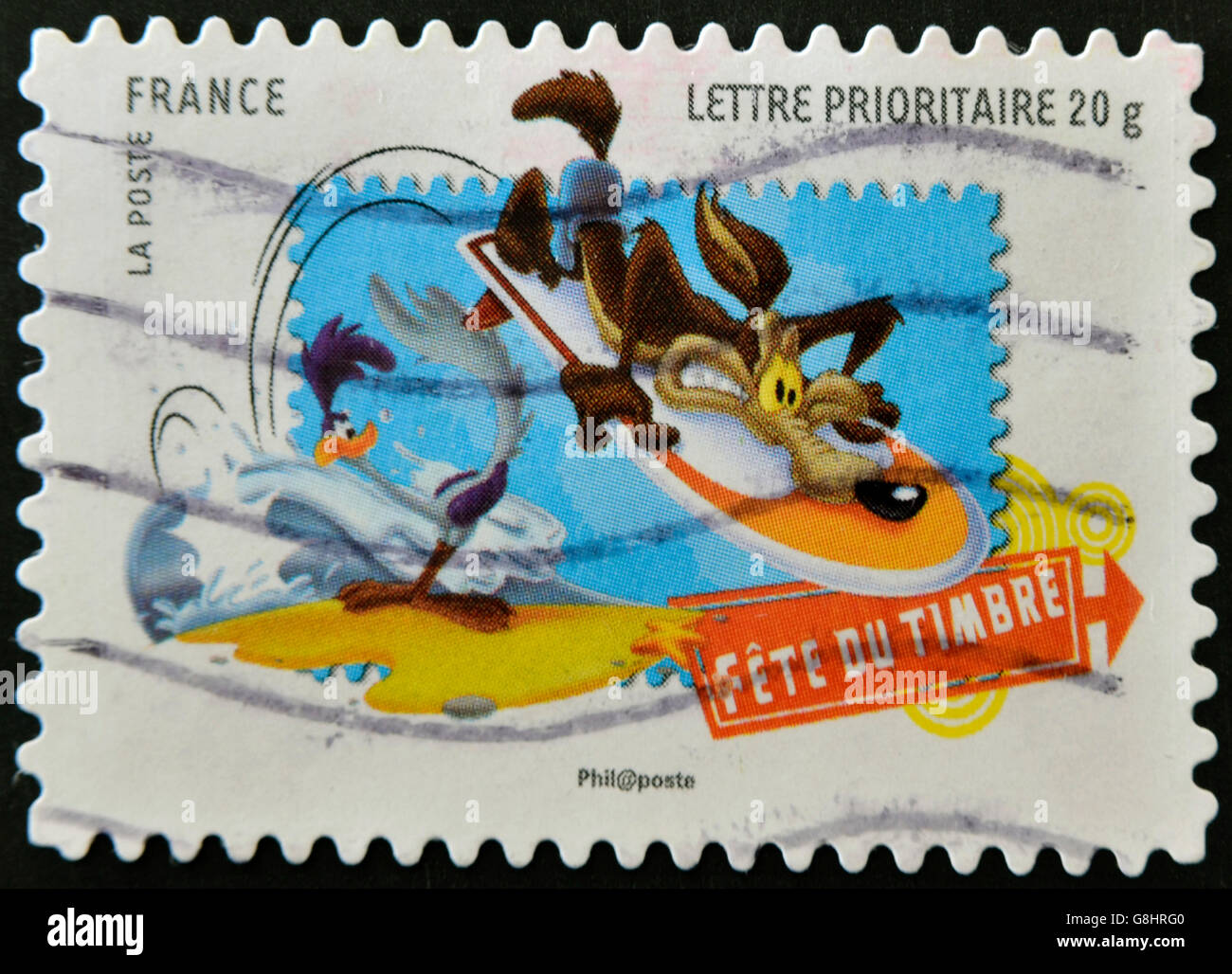 FRANCE - circa 2009 : timbre imprimé en France montre Wile E. Coyote et le Road Runner, Looney Tunes, vers 2009 Banque D'Images