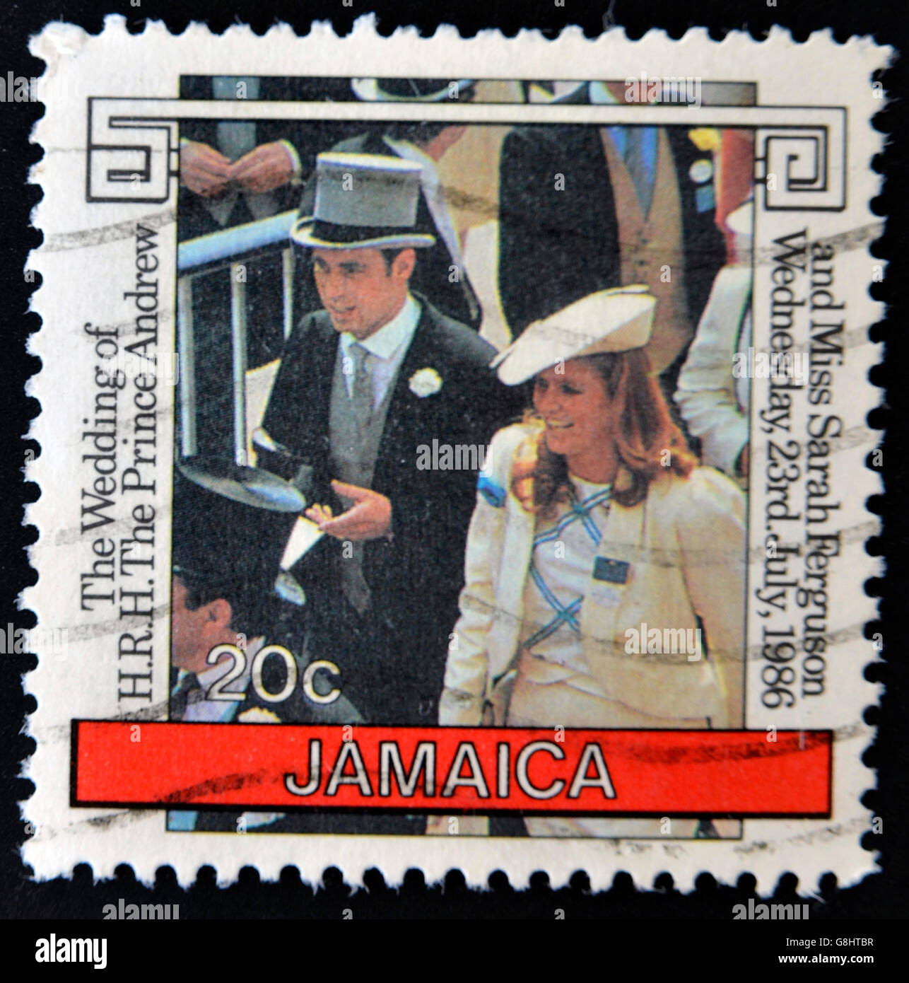 Jamaïque - VERS 1986 : un timbre imprimé en Jamaïque, spectacles mariage du prince Andrew et Sarah Ferguson, vers 1986 Banque D'Images