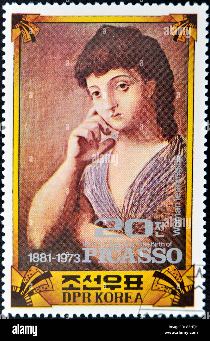 La CORÉE DU NORD - VERS 1973 : un timbre imprimé en RPD de Corée du Nord pour commémorer le 100 anniversaire de la naissance de Picasso montre e Banque D'Images