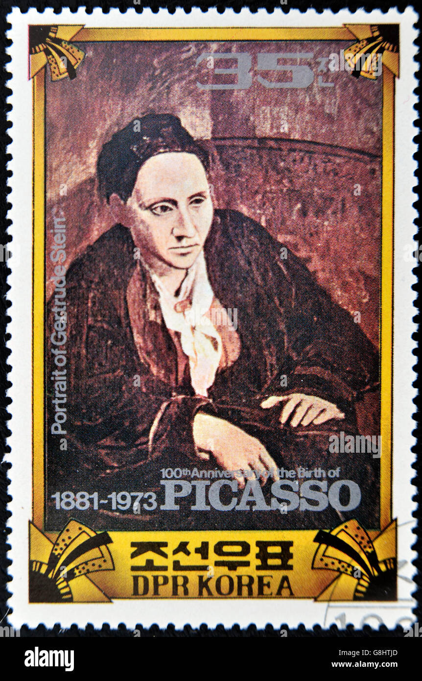 La CORÉE DU NORD - VERS 1973 : un timbre imprimé en RPD de Corée du Nord pour commémorer le 100 anniversaire de la naissance de Picasso montre e Banque D'Images