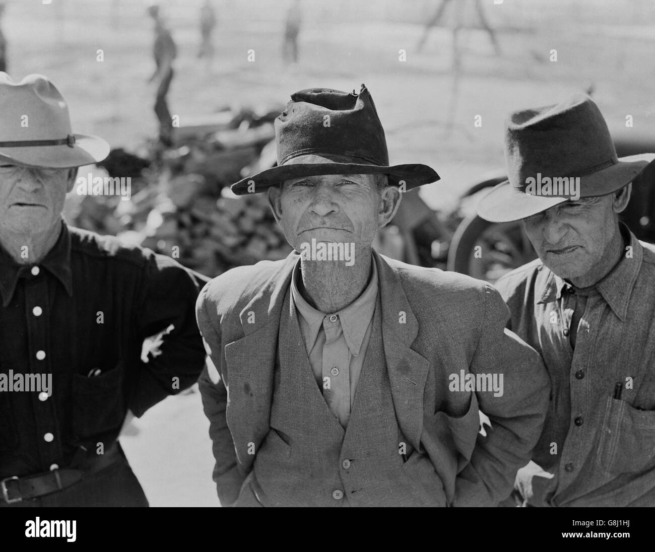 Les agriculteurs âgés Ex-Tenant sur allocation de secours, Imperial Valley, California, USA, Dorothea Lange pour la Farm Security Administration, Mars 1937 Banque D'Images