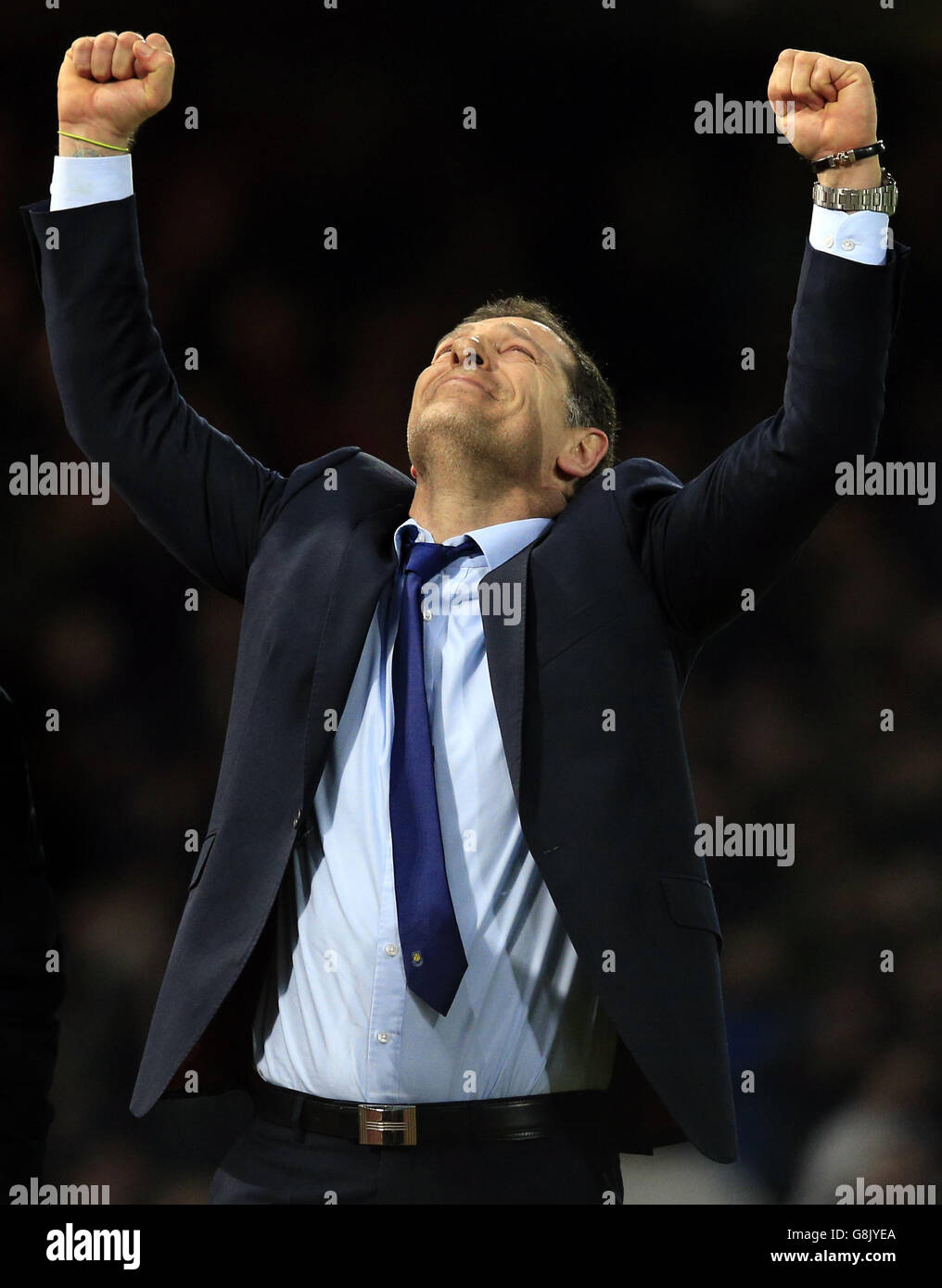 West Ham United v Southampton - Barclays Premier League - Upton Park.Le Manager de West Ham United, Slaven Bilic, célèbre la victoire après le match de la Barclays Premier League à Upton Park, Londres. Banque D'Images