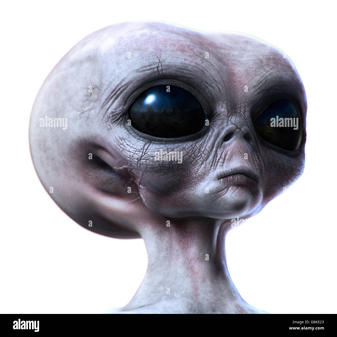 Alien gris cg concept et la peinture rendu isolé sur blanc. Banque D'Images