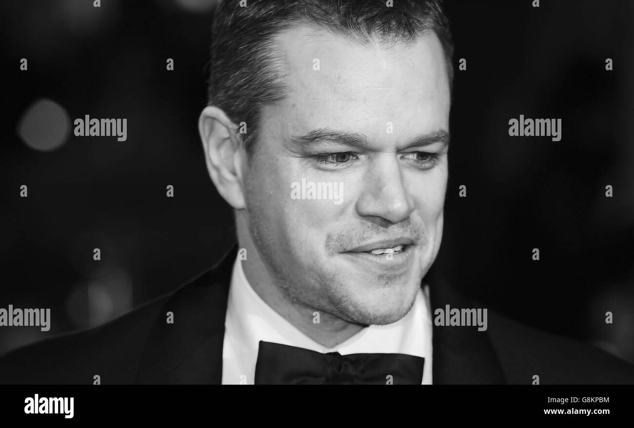 Matt Damon assistera aux EE British Academy film Awards à l'Opéra Royal, Bow Street, Londres. APPUYEZ SUR ASSOCIATION photo. Date de la photo: Dimanche 14 février 2016. Voir l'histoire de PA SHOWBIZ Baftas. Le crédit photo devrait se lire comme suit : Ian West/PA Wire Banque D'Images