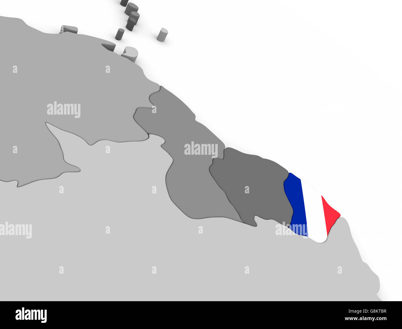 Carte de Guyane avec drapeau national intégré. 3D illustration Banque D'Images