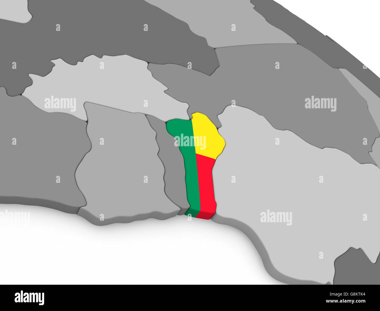 La carte du Bénin avec drapeau national intégré. 3D illustration Banque D'Images