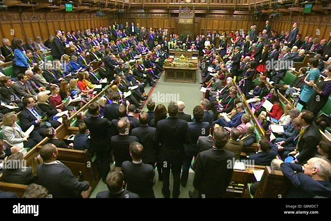 Vue générale de la Chambre des communes pendant les questions du premier ministre à la Chambre des communes, à Londres. Banque D'Images