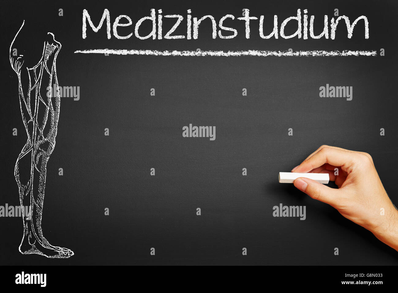 La main le mot allemand "edizinstudium» (medical school) sur un tableau noir Banque D'Images