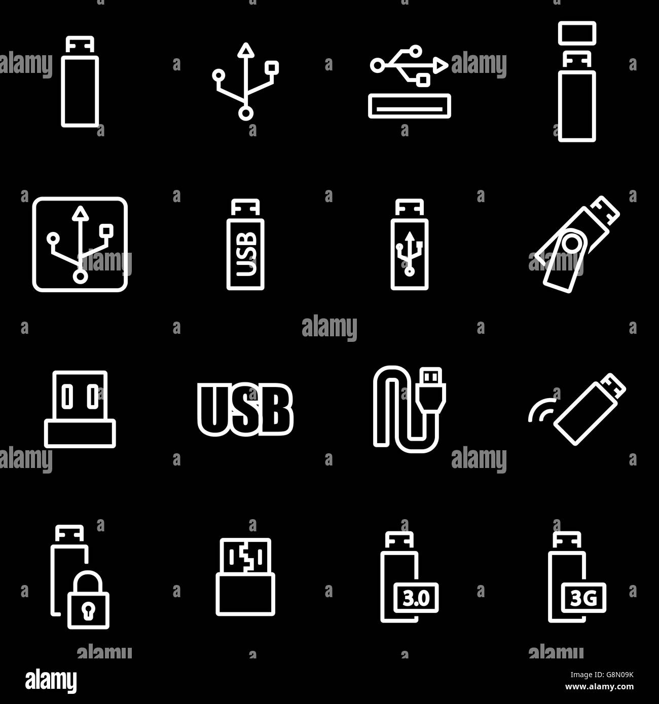 Ligne Vector icon set usb Illustration de Vecteur