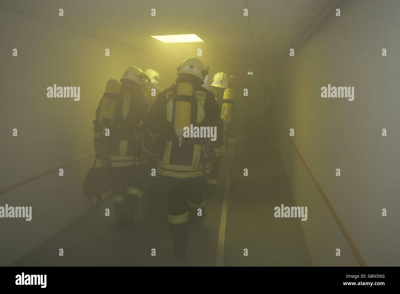 Au cours de la formation des pompiers, Freital, Saxe Banque D'Images