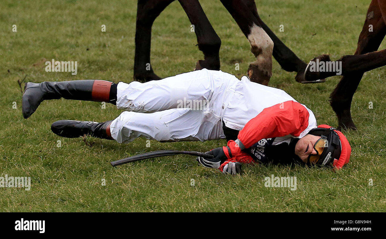 ** Victoria Pendleton après avoir été déassis de Pacha du POLDER pendant le Betfair Switching selles 'base' Fox Hunters' Chase à Fakenham Racecourse, Fakenham. Banque D'Images