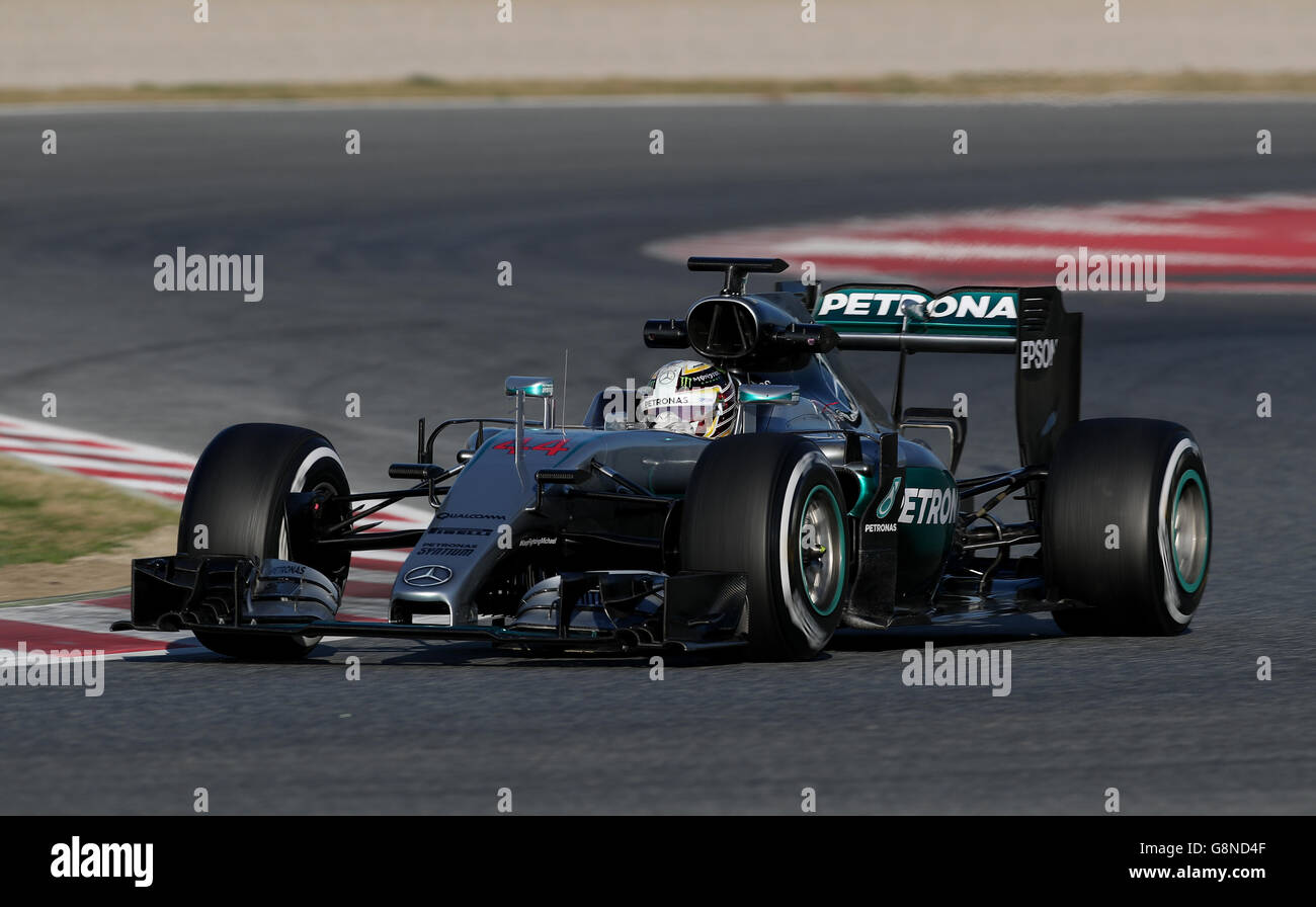 2016 essais - troisième jour - circuit de Catalunya.Mercedes Lewis Hamilton pendant la troisième journée d'essais avant la saison 2016 de Formule 1 au circuit de Catalunya, Barcelone. Banque D'Images