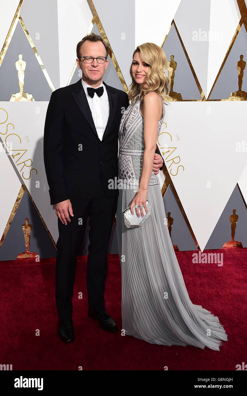 Le directeur Tom McCarthy et Wendy Merry arrivent au 88e Academy Awards qui s'est tenu au Dolby Theatre à Hollywood, Los Angeles, CA, États-Unis, le 28 février 2016. Banque D'Images