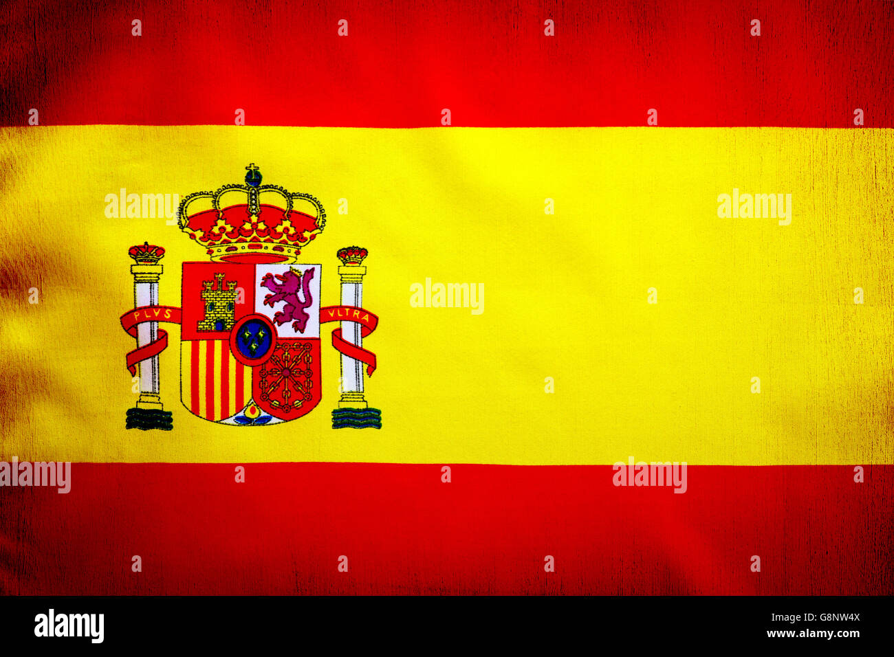 Drapeau espagnol, jaune et rouge, avec de l'emblème national de l'Espagne, grunge style papier peint patriotique Banque D'Images