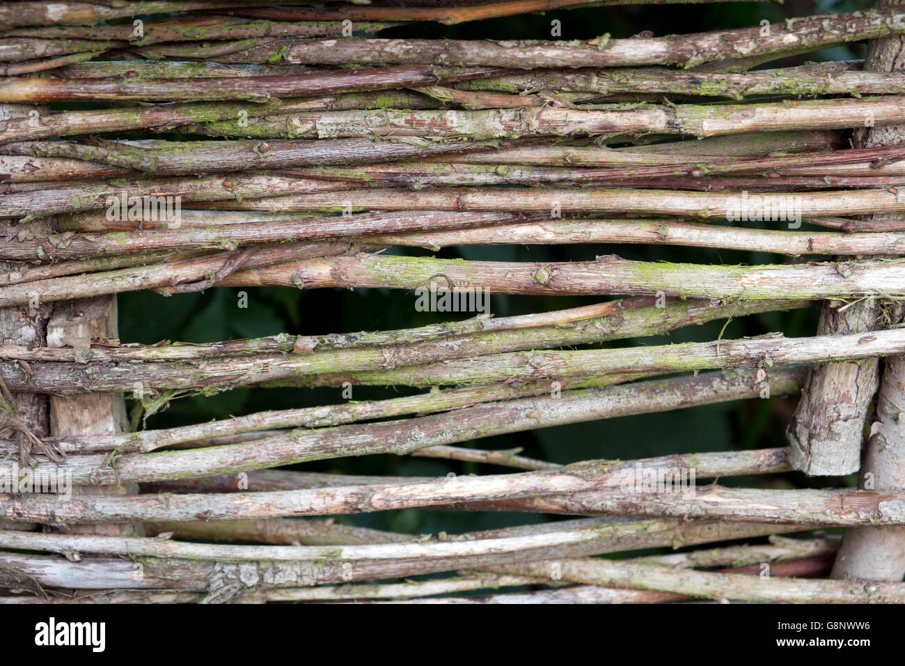 L'obstacle en bois tissés close up full frame background Banque D'Images