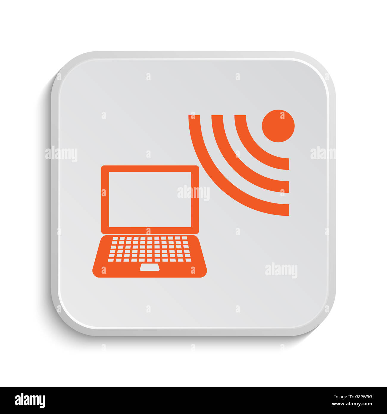 L'icône ordinateur portable sans fil. Bouton Internet sur fond blanc. Banque D'Images