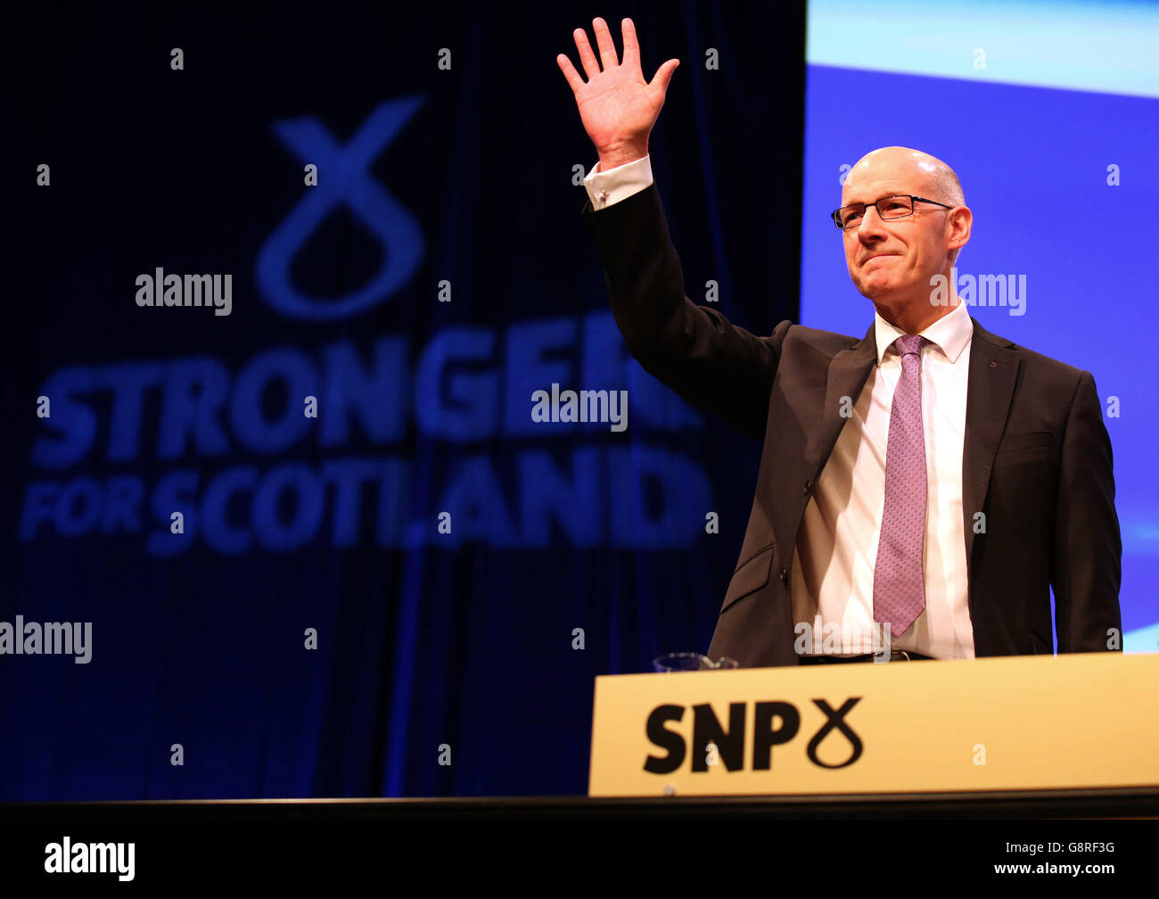 Le premier ministre adjoint John Swinney s'est exprimé lors de la conférence printanière du SNP à la SECC à Glasgow. Banque D'Images