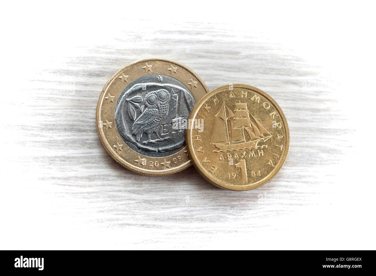 1 euro et 1 Drachme Banque D'Images