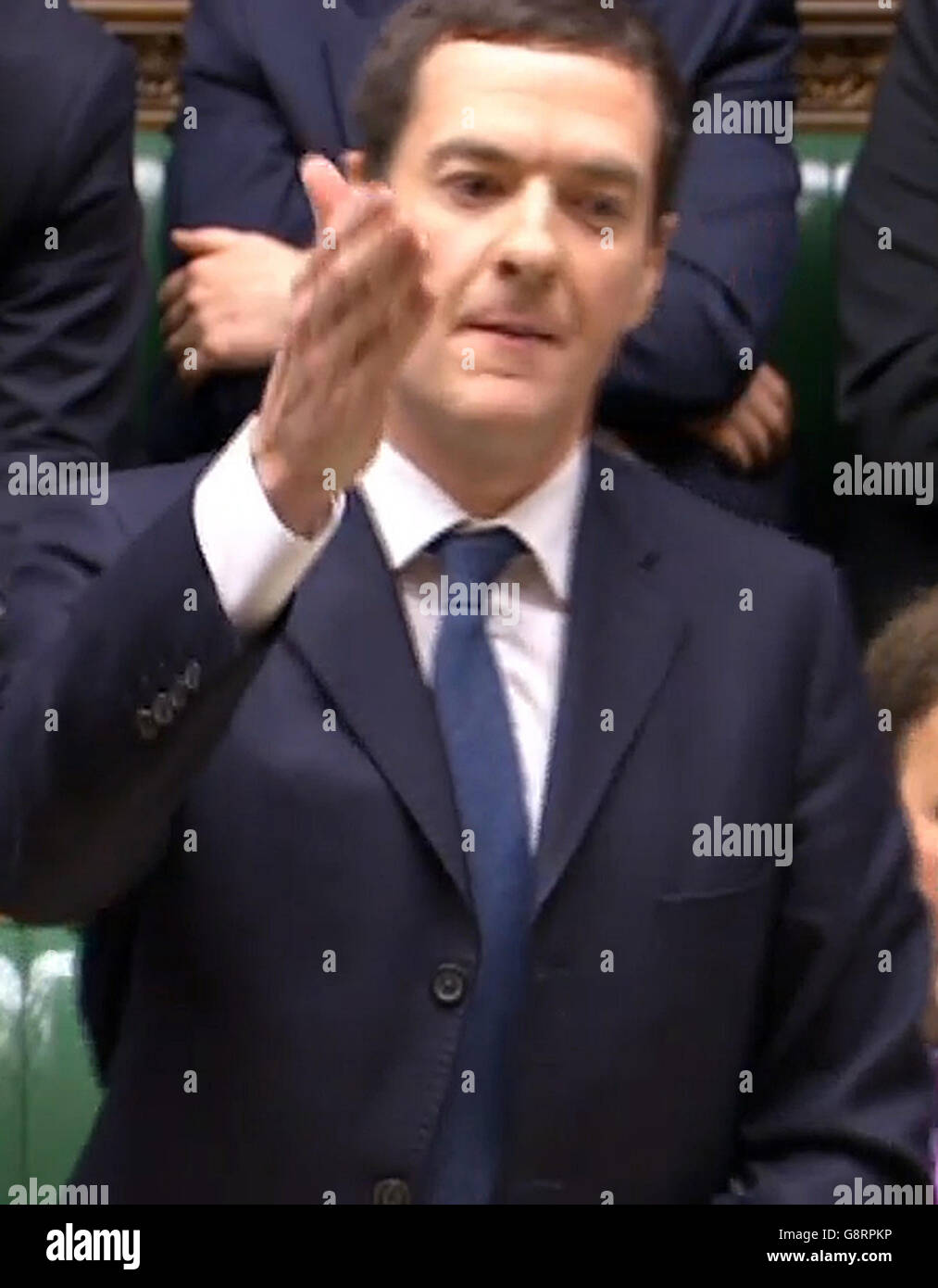 Le chancelier George Osborne prend la parole à la Chambre des communes, à Londres, le dernier jour du débat sur le budget. Banque D'Images