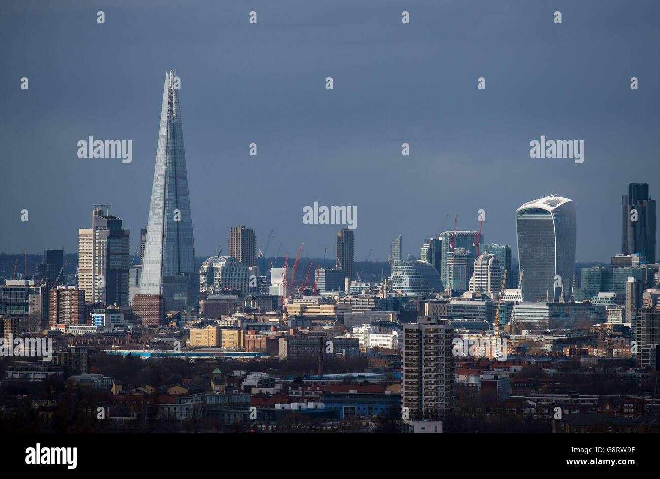 Une vue générale de la ligne d'horizon de Londres, y compris (de gauche à droite) le Shard, 20 Fenchurch Street (également connu sous le nom de Walkie Talkie). Banque D'Images