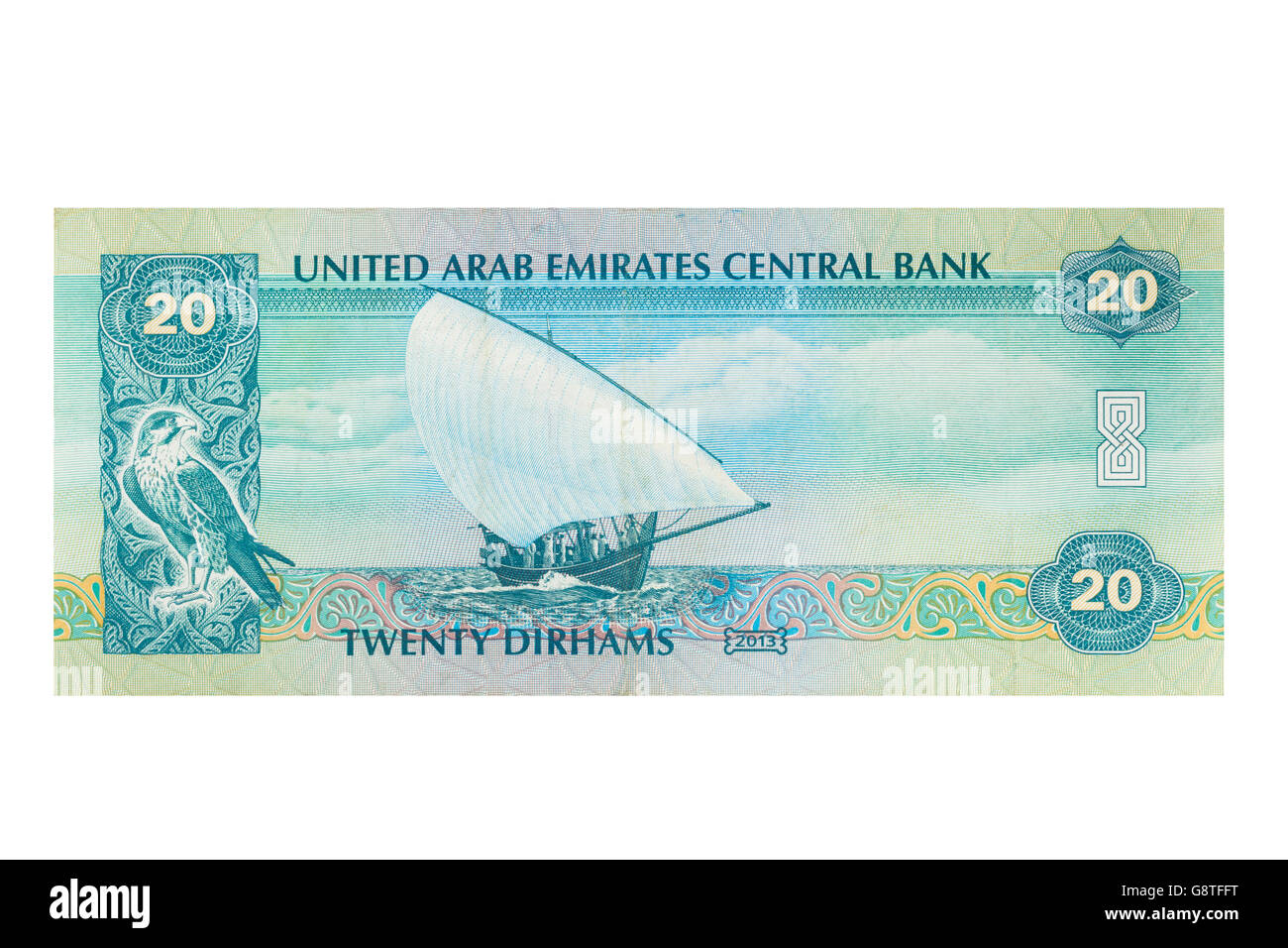 Émirats Arabes Unis ÉMIRATS ARABES UNIS vingt dirhams note sur un fond blanc Banque D'Images