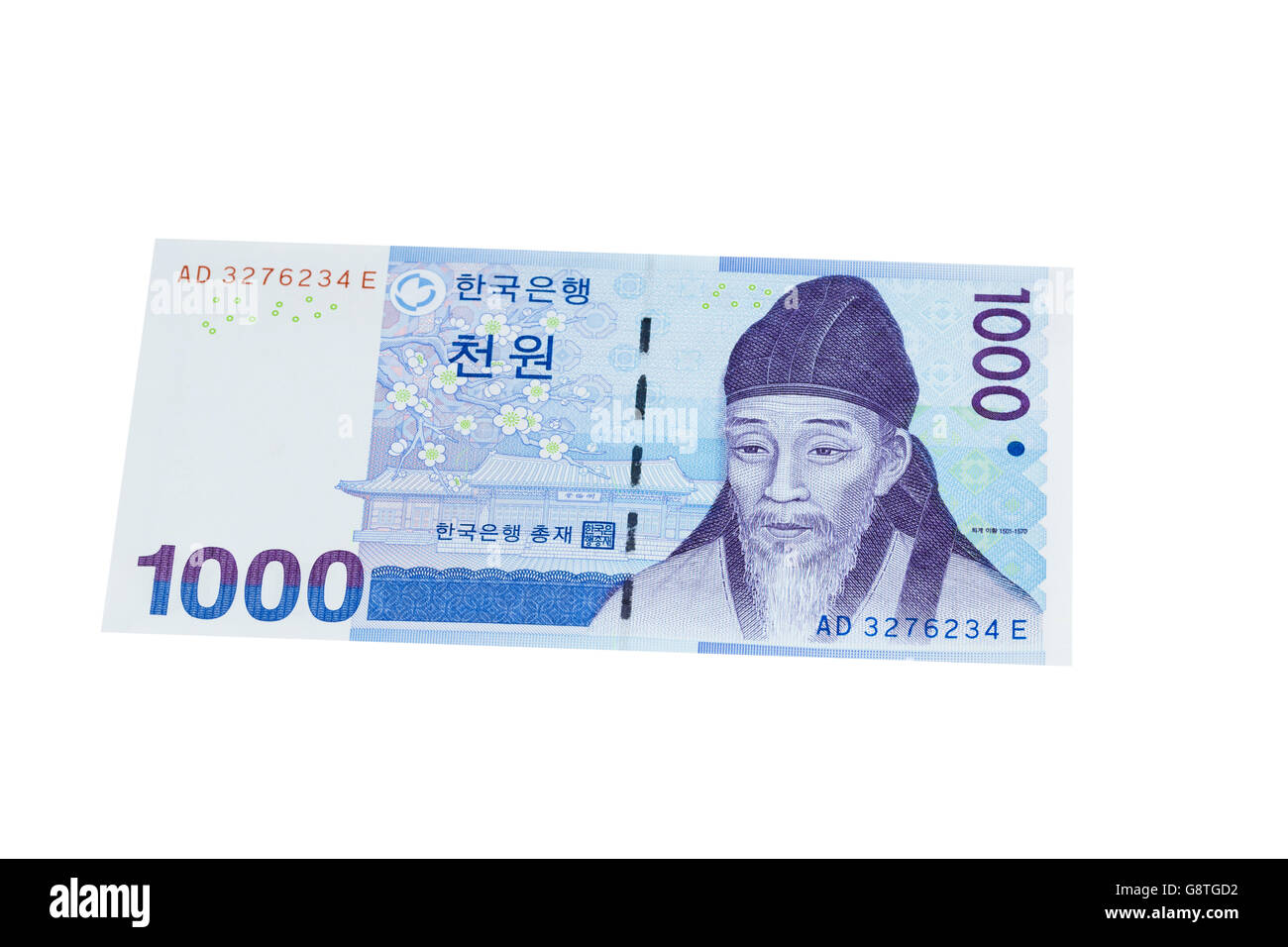 Un sud-coréen a gagné mille euros sur un fond blanc Banque D'Images