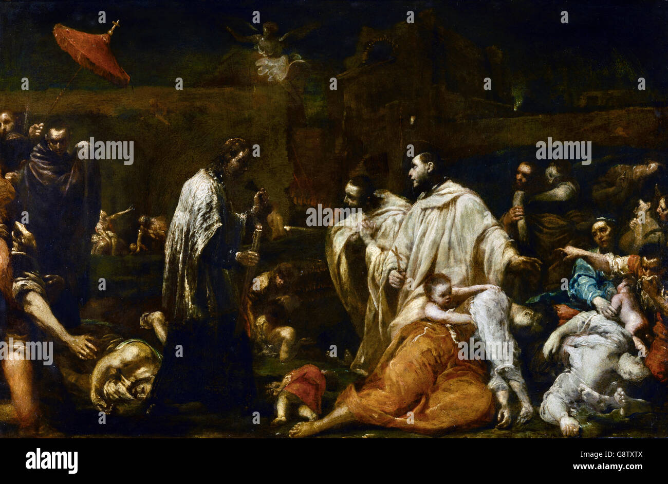 Black Death. "Bienheureux Bernard Tolomei intercède pour la cessation de la peste à Sienne' de Giuseppe Maria Crespi, huile sur cuivre, c.1735. Banque D'Images
