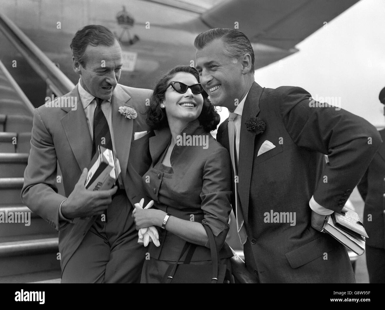 Davi Niven, Ava Gardner et Stewart Granger - London Airport Banque D'Images