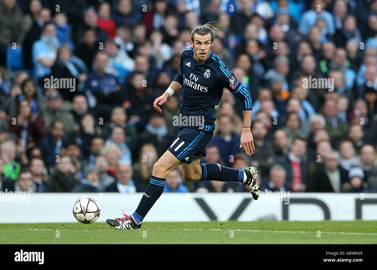 Gareth Bale du Real Madrid lors de la Ligue des champions de l'UEFA, demi-finale au stade Etihad de Manchester. Banque D'Images