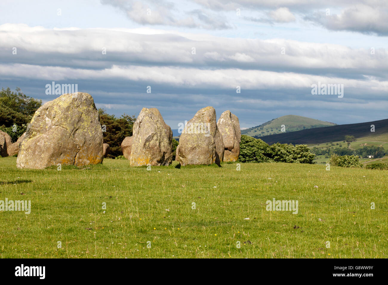Cercle de pierres de Castlerigg Stone Circle, Lake District, Cumbria, Angleterre Lakeland UK. Construit par les agriculteurs à l'époque préhistorique. Banque D'Images