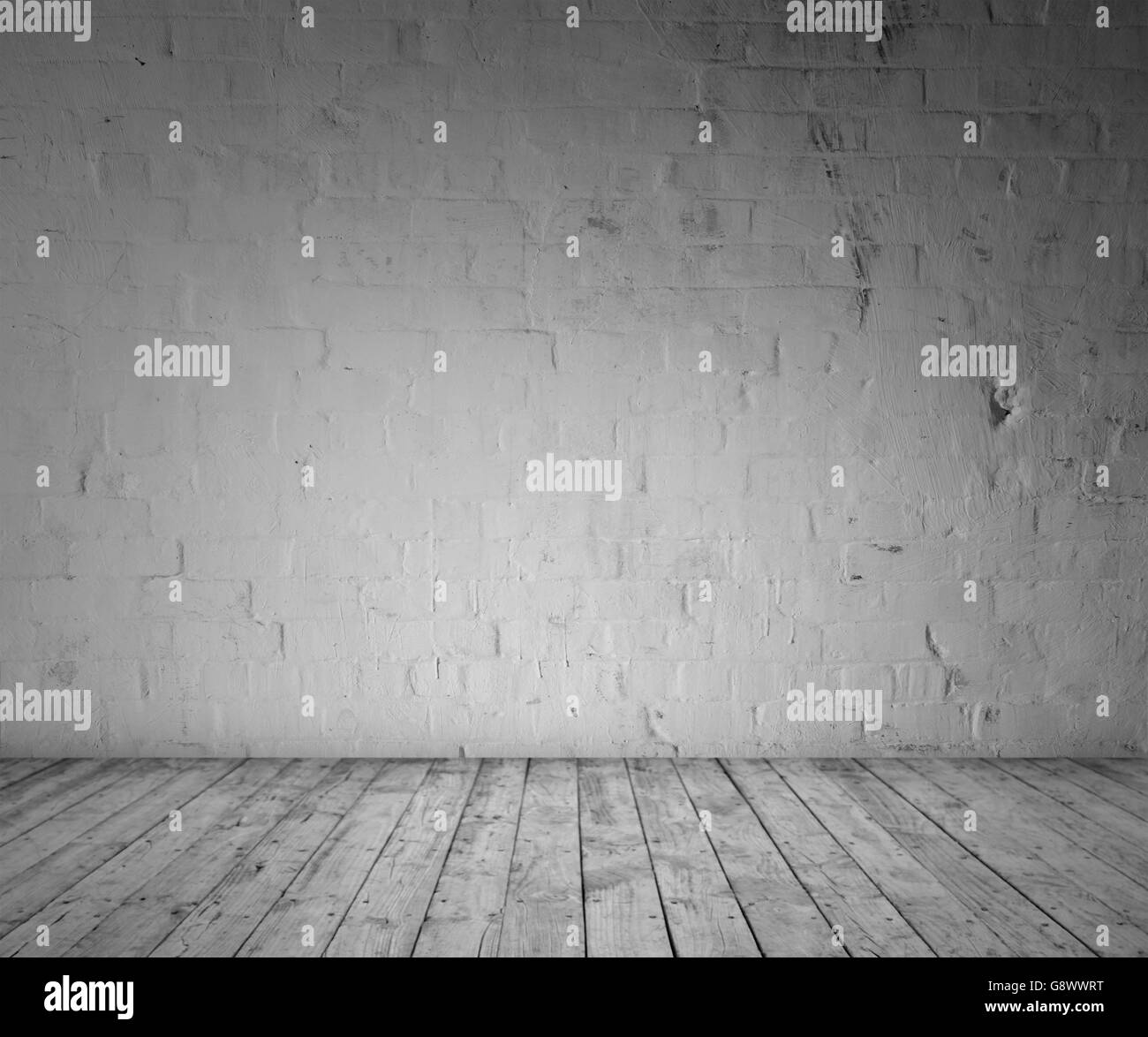 Planchers en bois et mur de brique Banque D'Images