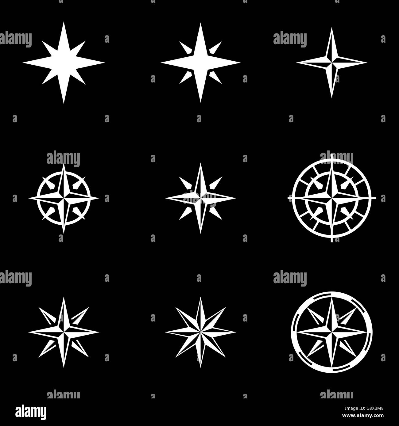 Rose des vents blanc Vector icon set Illustration de Vecteur