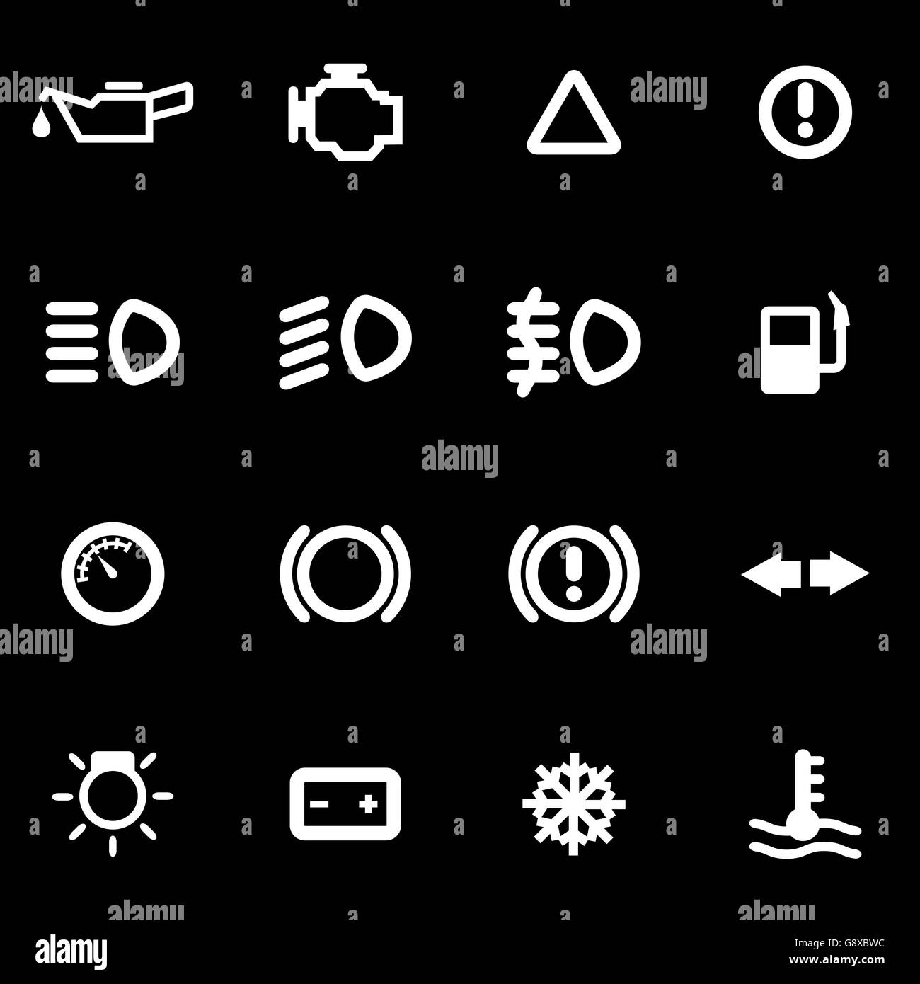 Tableau de bord de voiture blanc Vector icon set Illustration de Vecteur