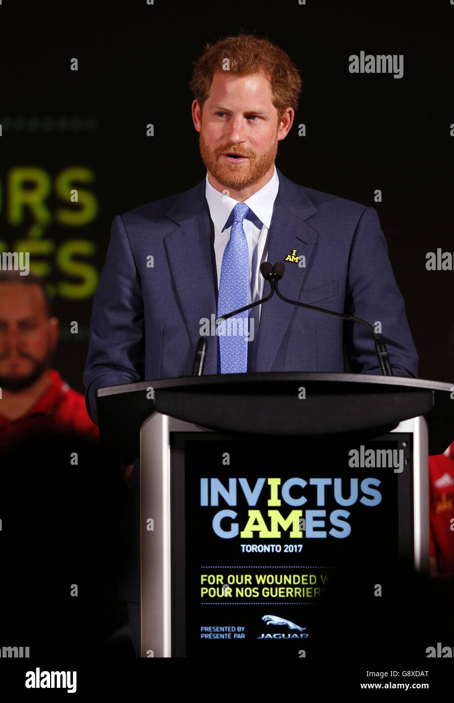 Le Prince Harry parle alors qu'il assiste au lancement officiel des Jeux Invictus de Toronto 2017, à la salle de concert de l'hôtel Royal York, à Toronto. Banque D'Images