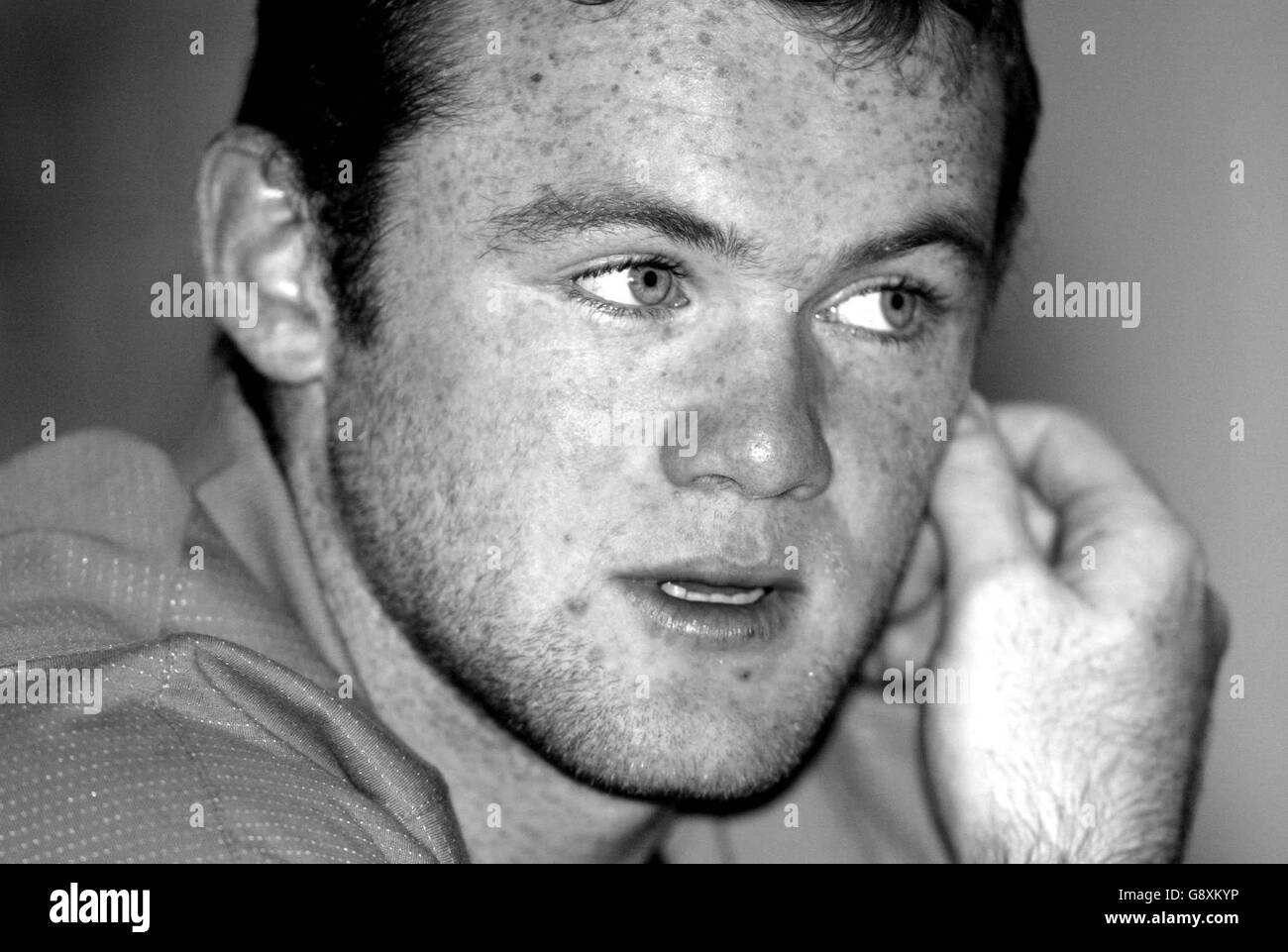 Football - coupe du monde de la FIFA 2006 qualification - Groupe six - Angleterre / Pologne - Angleterre entraînement - Carrington. Wayne Rooney, en Angleterre Banque D'Images