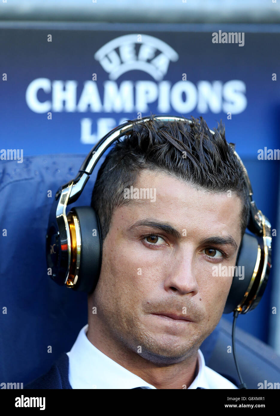 Cristiano Ronaldo du Real Madrid avant la Ligue des champions de l'UEFA, demi-finale au stade Etihad de Manchester. Banque D'Images