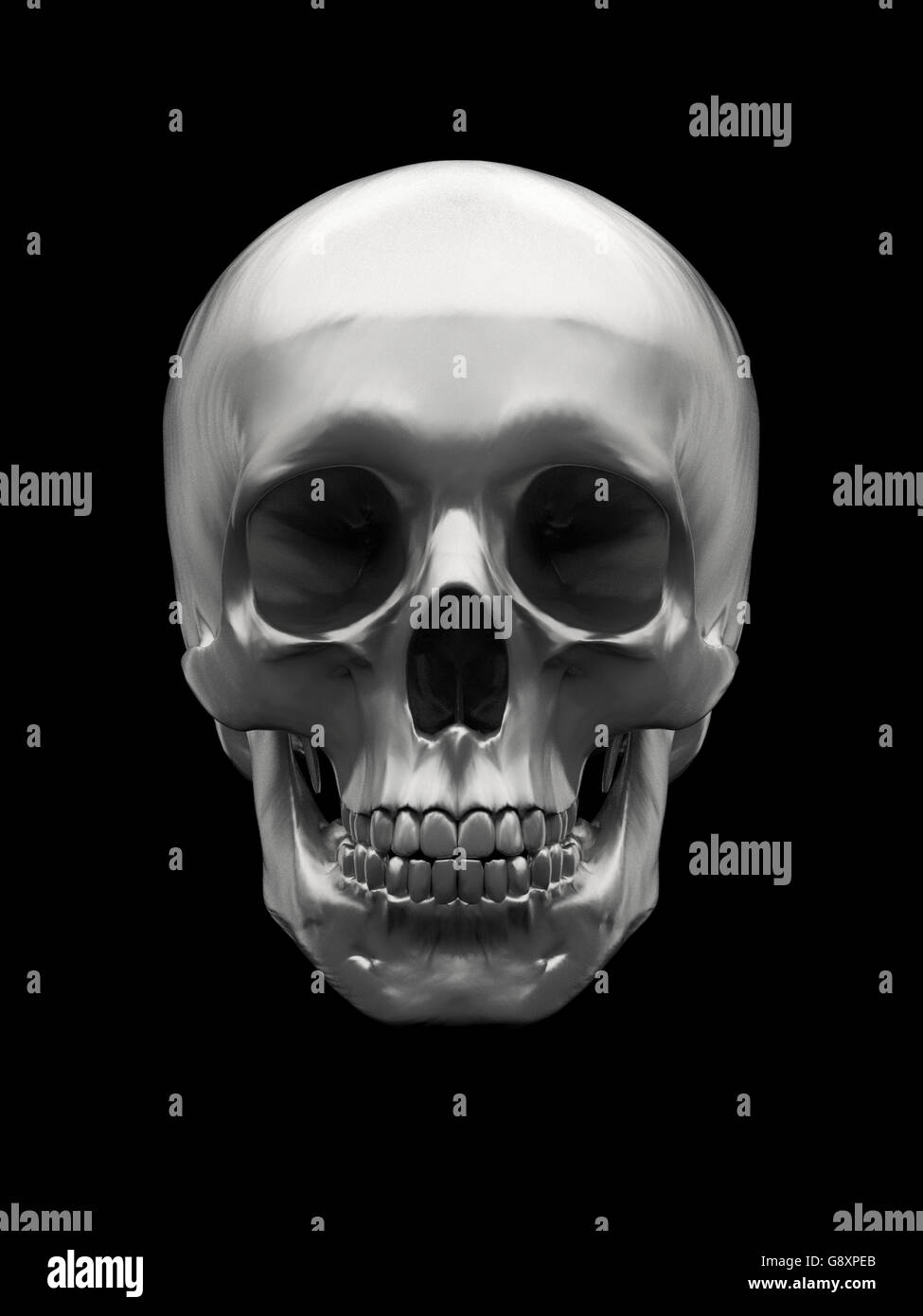 Crâne de titane sur fond noir Banque D'Images