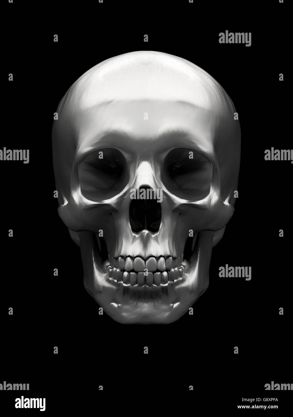 Crâne de titane sur fond noir Banque D'Images