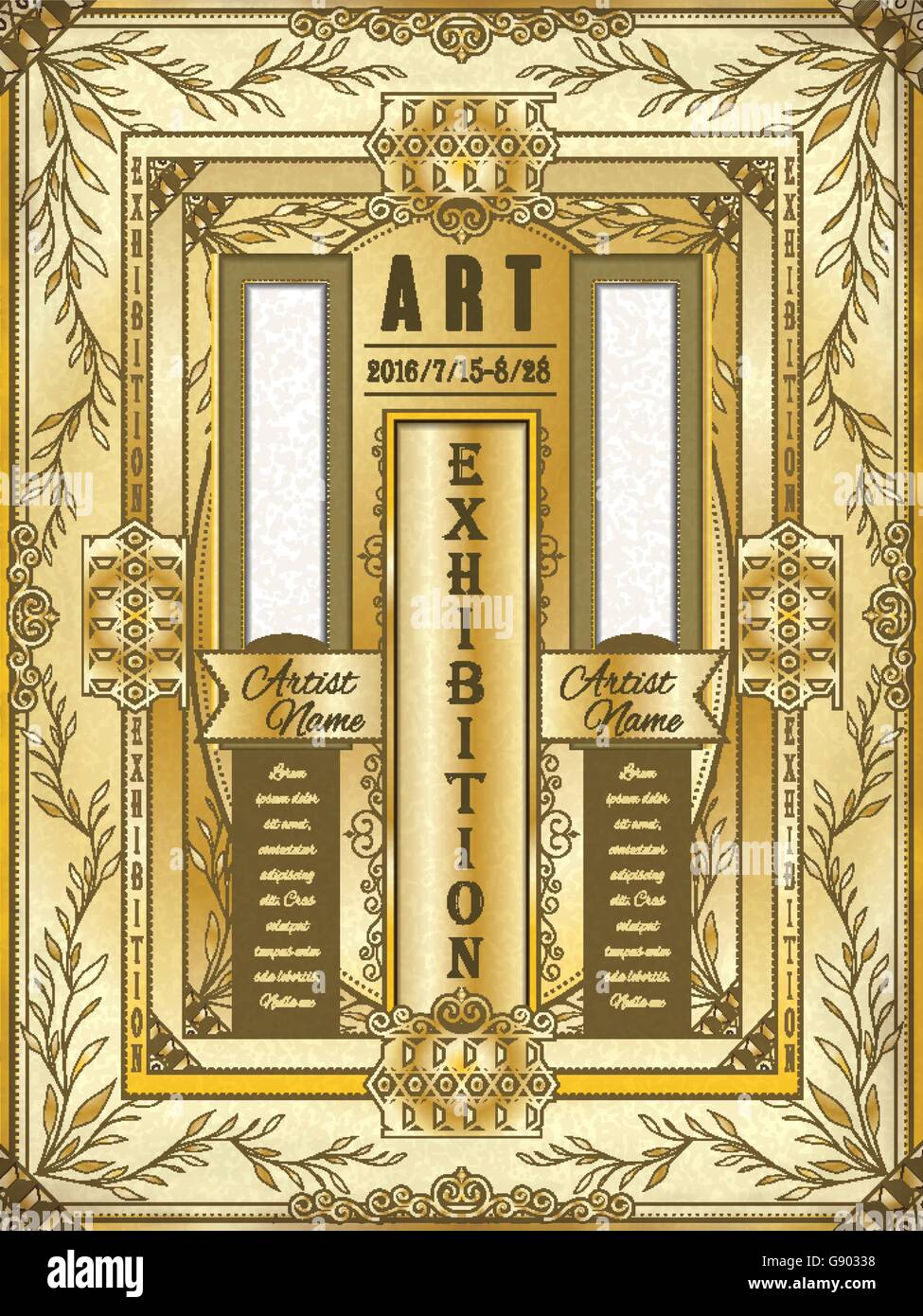 Affiche de l'exposition art design template dans ton d'or Illustration de Vecteur