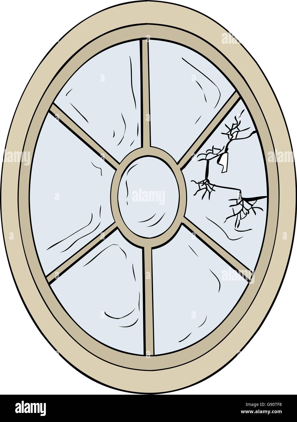 De forme ovale unique fenêtre de verre cassée illustration over white Illustration de Vecteur