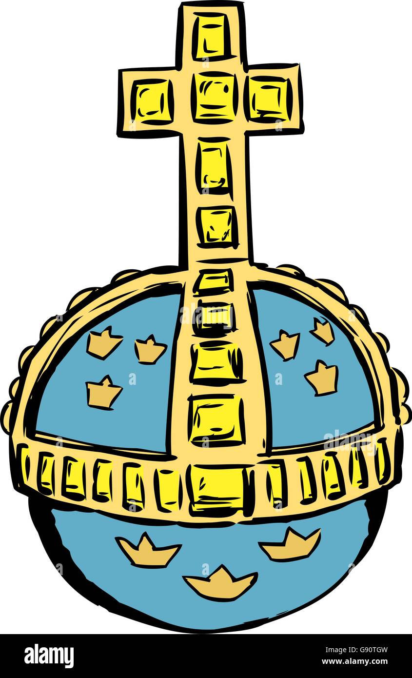 Croquis du globe et crucifix pour une couronne suédoise Illustration de Vecteur