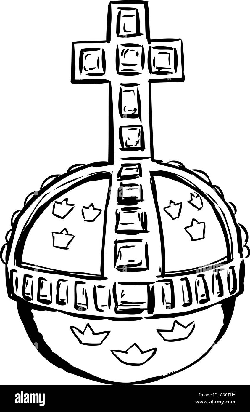 Contours croquis de globe et crucifix pour une couronne suédoise Illustration de Vecteur