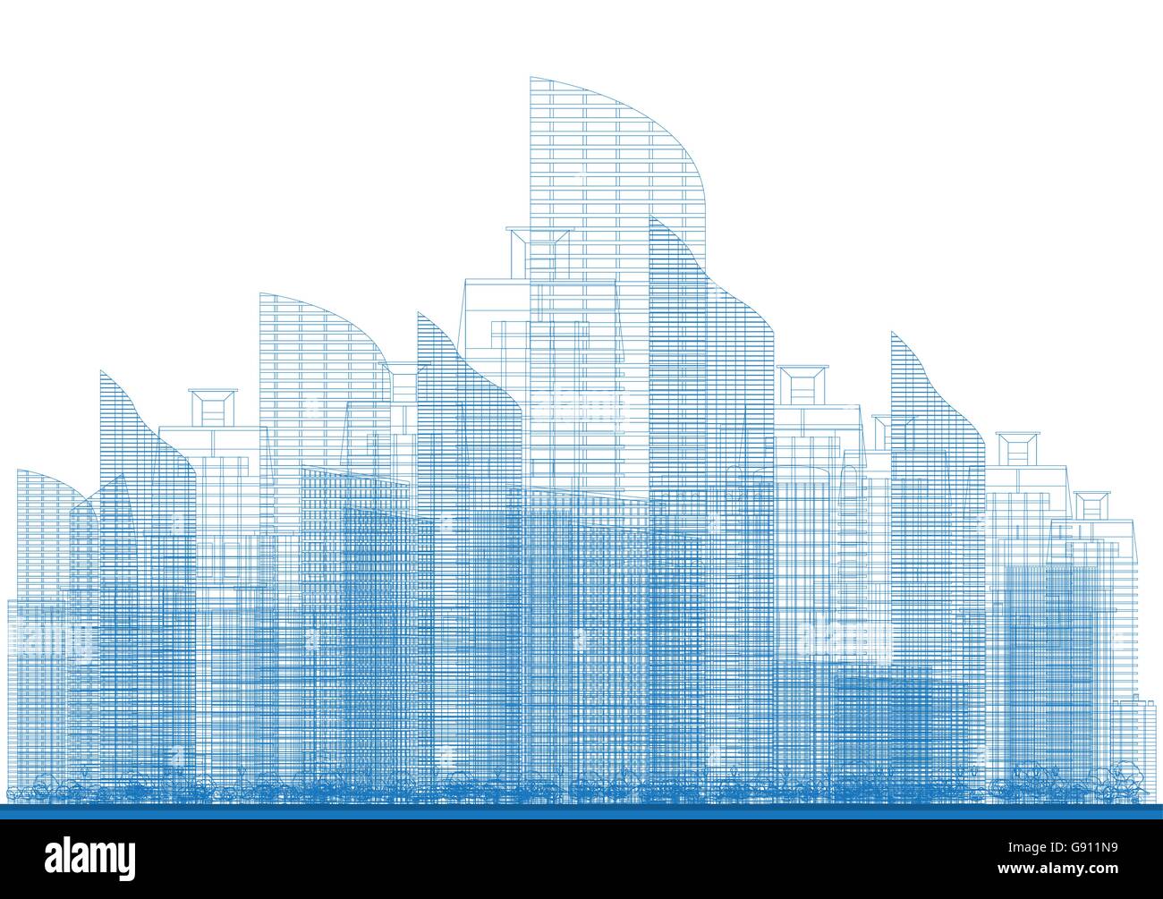 Contours gratte-ciel en bleu. Vector Illustration. Entreprise et Tourisme Concept de présentation, d'un placard, d'un bandeau Illustration de Vecteur
