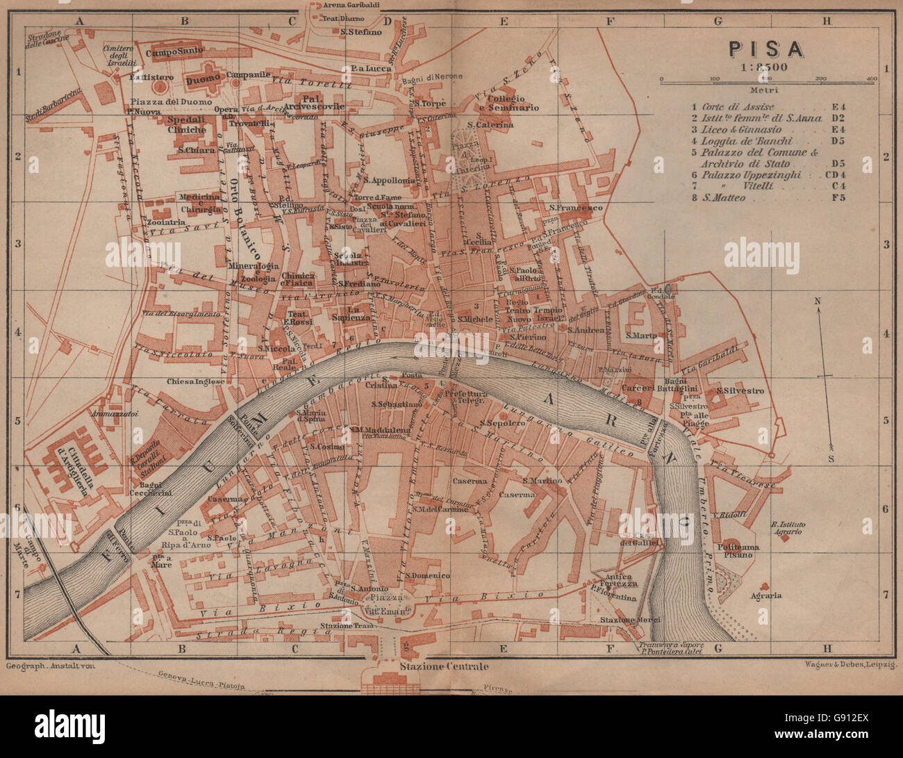 Pise Ville Antique Piano Urbanistico Plan De Ville Italie Mappa 19 Baedeker Photo Stock Alamy